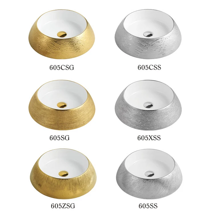 HEGII porcelain round counter top decor plating rich gold luxury ceramic bathroom sink bowl washbasin hand wash basin for hotel