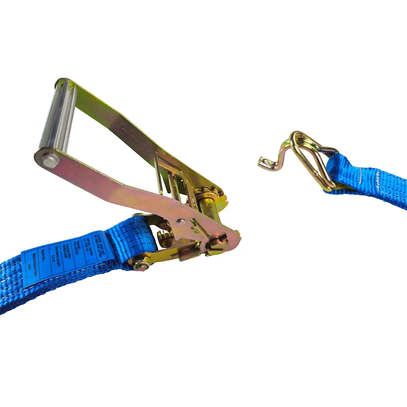 Blue polyester double-sided strap sling with swan hook ratchet strap trailer fastener