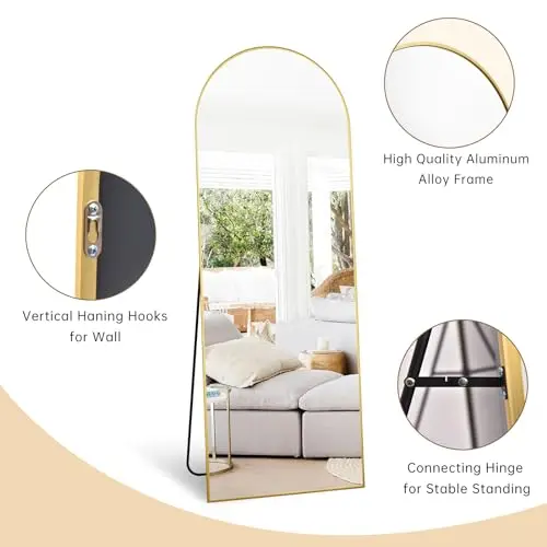 Modern Gold Aluminum Frame Standing Mirror for Bedroom Living Room Dressing Room-Wall Use for Leaning or Hanging