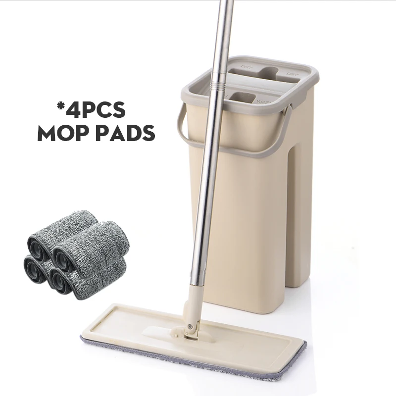 Mop Floor Mop With Bucket Lazy Squezze Free Hand Magic Cleaning Mop Microfiber Rags Kitchen Household Wringing Tools