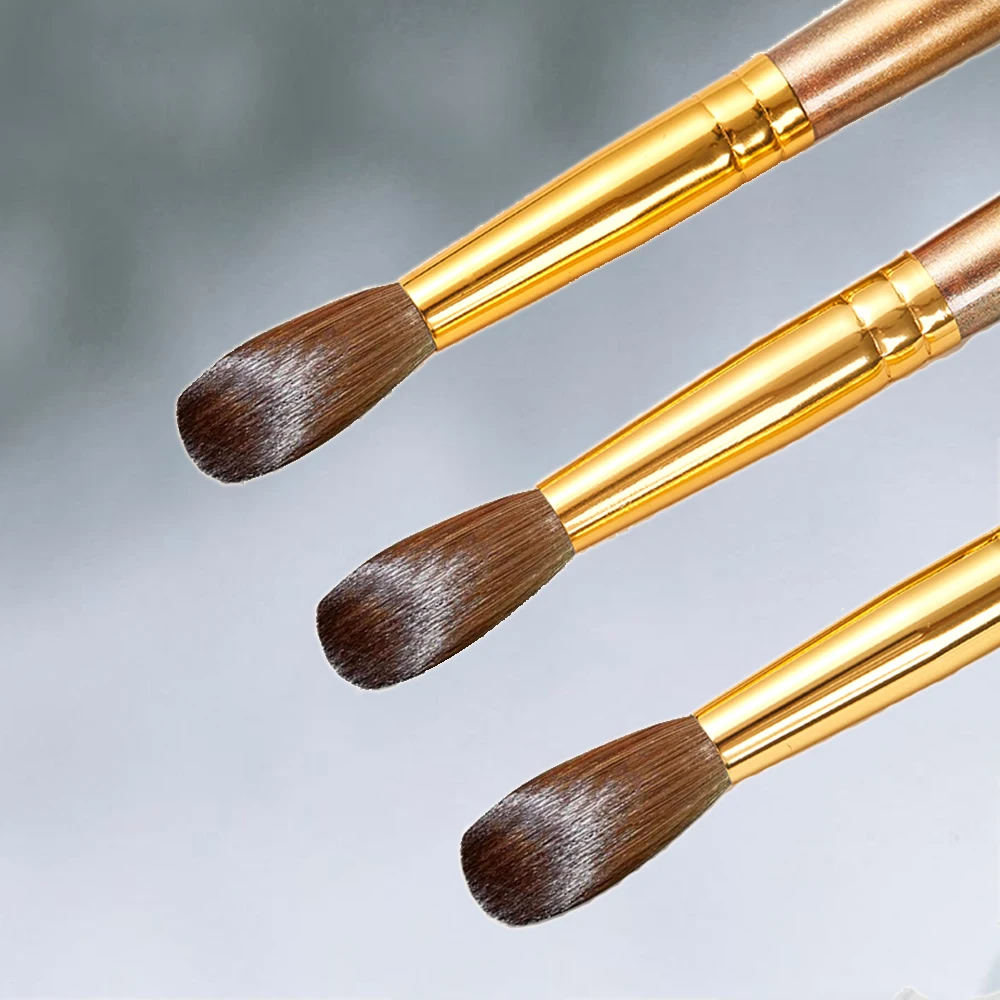 Custom Crystal Logo Gold Metal Handle Nail Brush Set 100% Pure Kolinsky Nail Art Acrylic Brushes