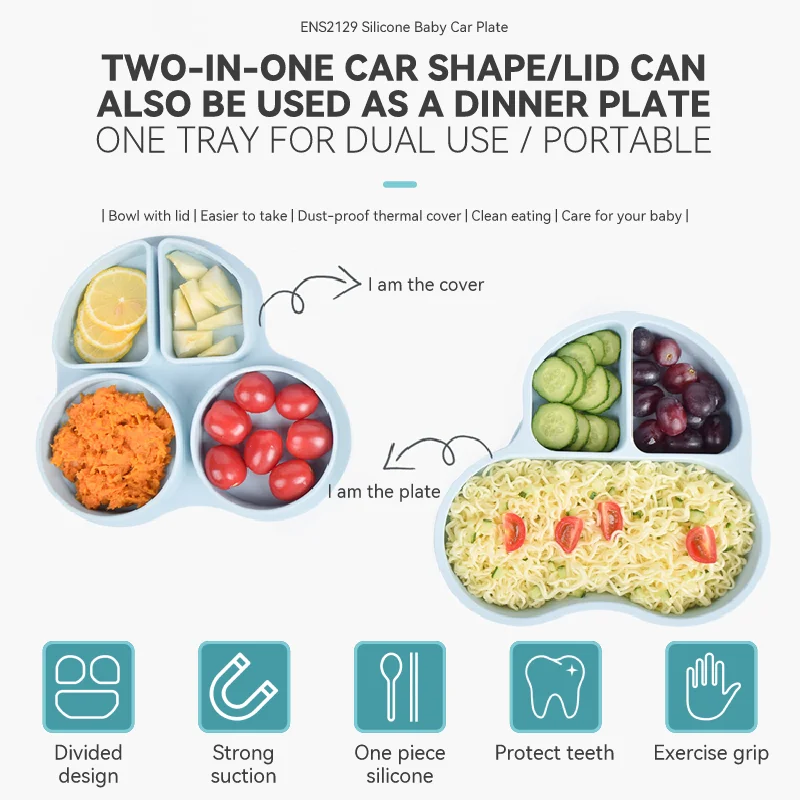Amazon Hot Sale Platos Para Bebe Divided Feeding Set Non Slip Dishwasher And Microwave Safe Silicone Plates Baby With Suction