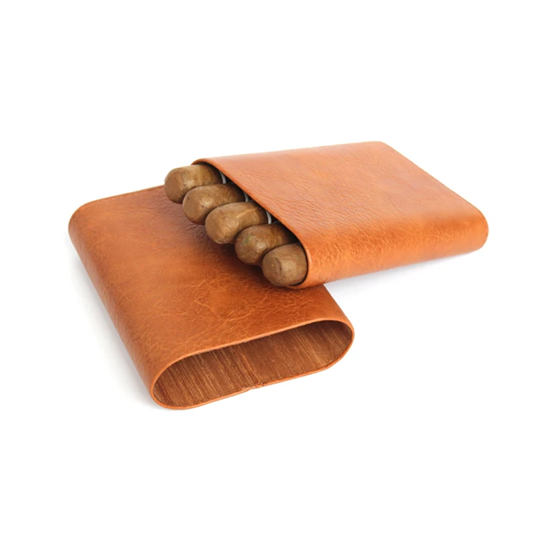 made in china custom 4-5ct leather black portable cigar humidor case wholesale smoking gift set travel cigar case