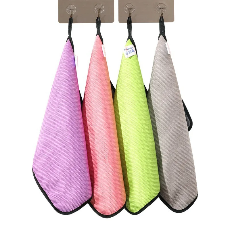 Double Sided Coral Fleece Woven Dishcloth Fish Scale Microfiber Streak-Free Cleaning Cloth Easy Oil-Free Cleaning Nanoscale