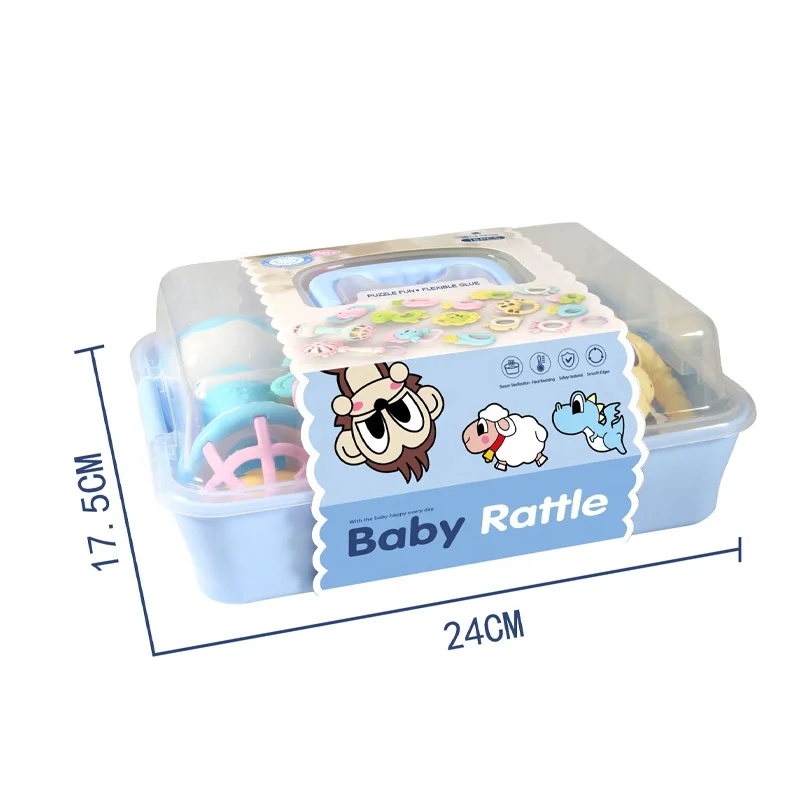 new born rattles teether cute plastic baby toy rattle Storage box 16 piece set