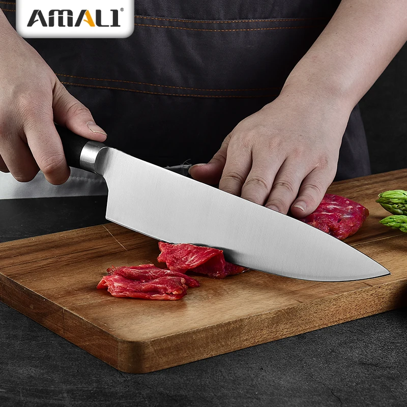 High Quality 6PCS Stainless Steel Kitchen Forged Knife Set with Magnet Block Pakka Wood Handle Chef