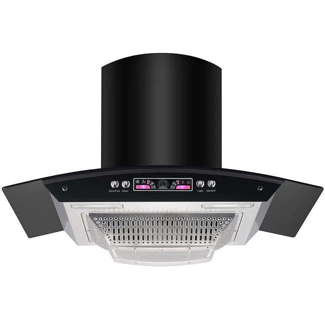 Wall-Mounted Kitchen Smoke Exhaust Hood Glass Arc-shaped Cooker Hood Range Hoods