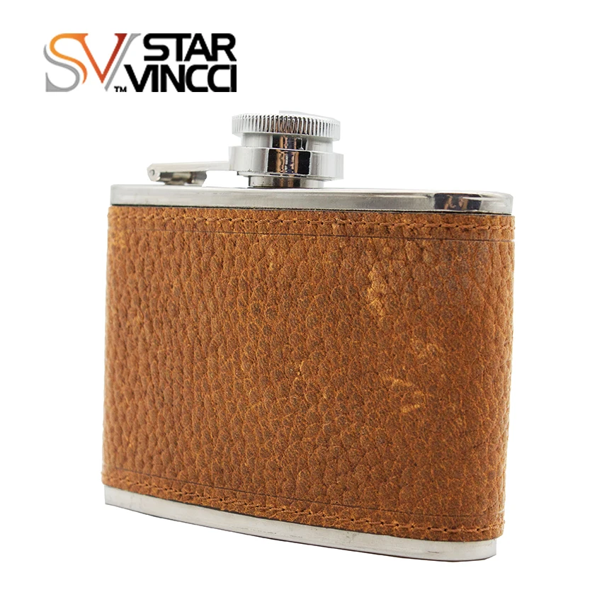 4 oz 5oz Leather Stainless Steel Custom Liquor Alcohol Whiskey Pocket Hip Flask