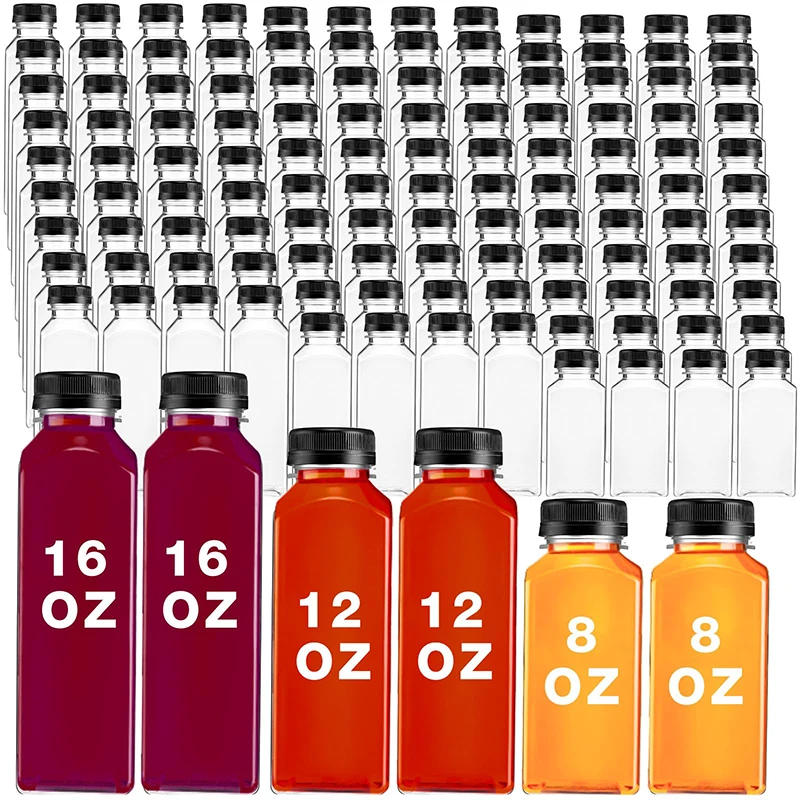 Wholesale 8oz 12oz 16oz Plastic Juice Bottle With Cap. Custom 250ml 350ml 500ml Square Juice Bottles With Tamper Evident Caps