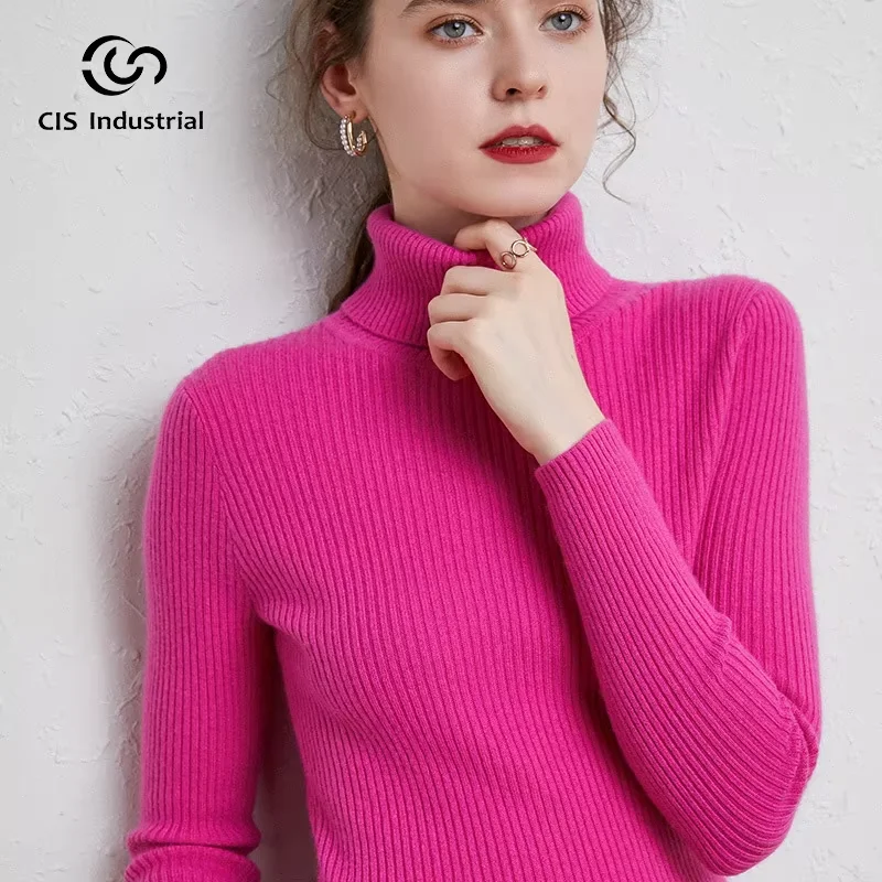 Wholesales Factory Winter Spring Ladies Casual Knit Top Thick Soft Turtleneck High Neck Pullover Sweater For Women Knitwear