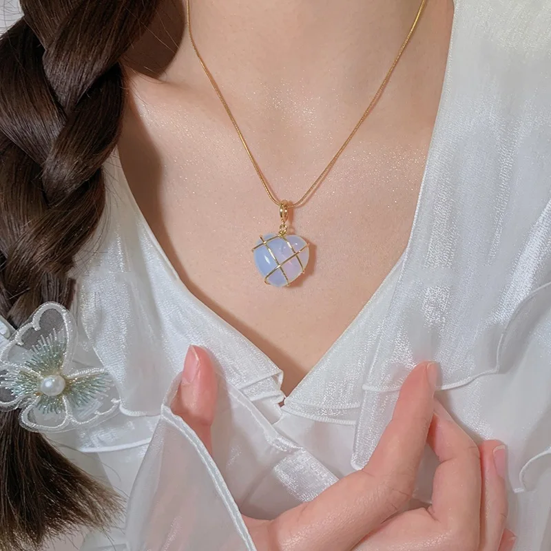 New fashion natural stone rose quartz opal crystal winding heart pendant necklace for women diy gemstone jewelry