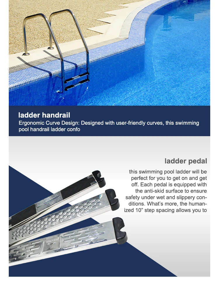 Pikes Durable Stainless Steel 304 316 Swimming Pool Ladder 2 3 4 5 Steps Anti-Slip Pool Ladder