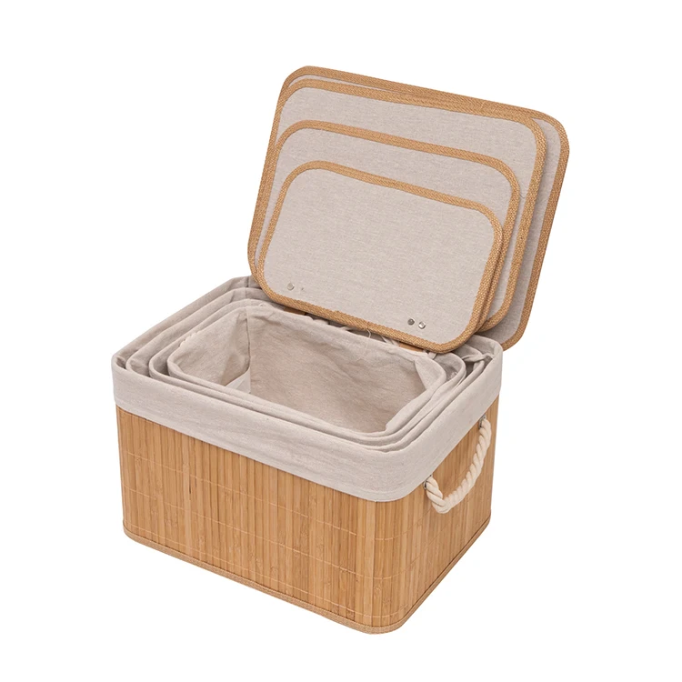 Natural Simplicity Bamboo Wood Square Clothes Storage Basket bamboo laundry basket with Handle