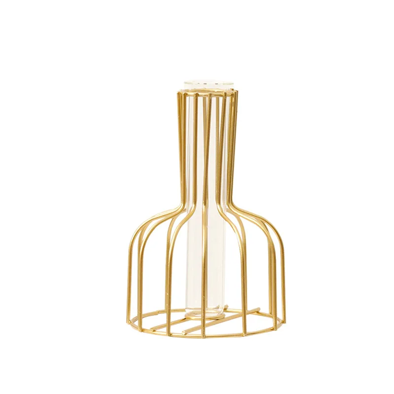 Nordic Ins Iron Golden Hydroponic Vase Home Wedding Decoration Accessories Living Room Dining Table Decor Dry Flowers