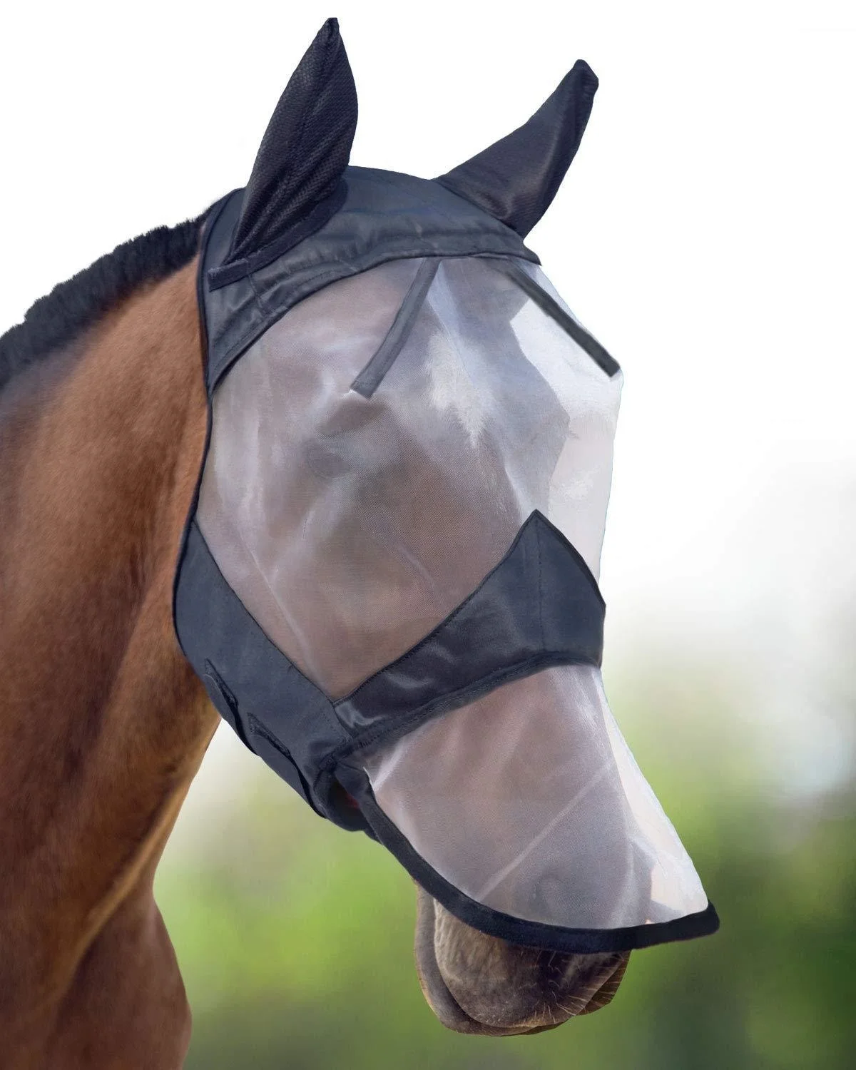 Horshi Full Face Horse Fly Mask Long Nose with Ears Anti Mosquito UV Protection Equine Fly Mask
