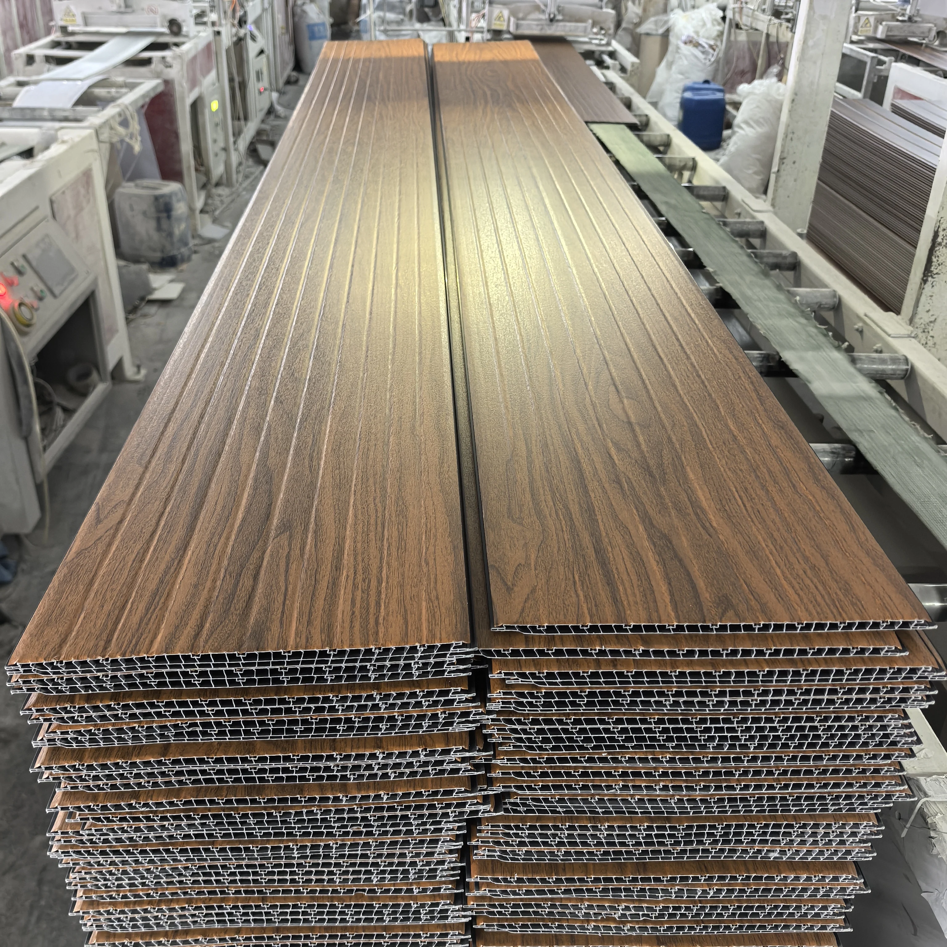 China Factory Price PVC Fluted Wall Panel Wood Brown Groove Cladding Sheet For Interior Decoration