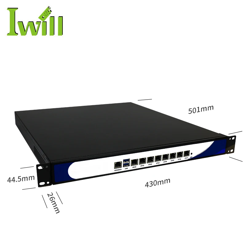 Core 6th i3-6100 i5-6200 i7-7500 CPU 1U Server Rack Mounting 8*i211-AT LAN Firewall Server Support Pfsense AES-NI
