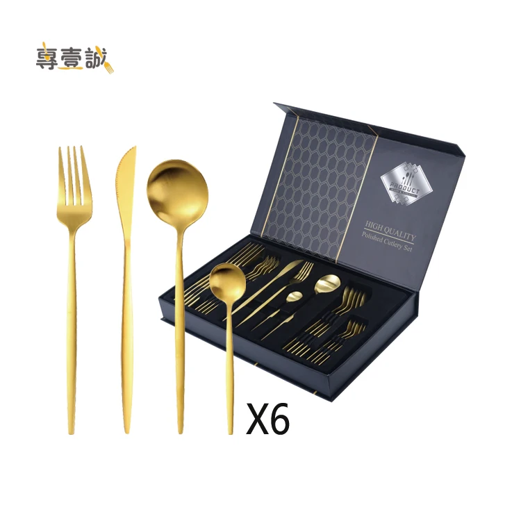 Hot sale flatware set gift box gold spoon and fork stainless steel cutlery set 24pcs