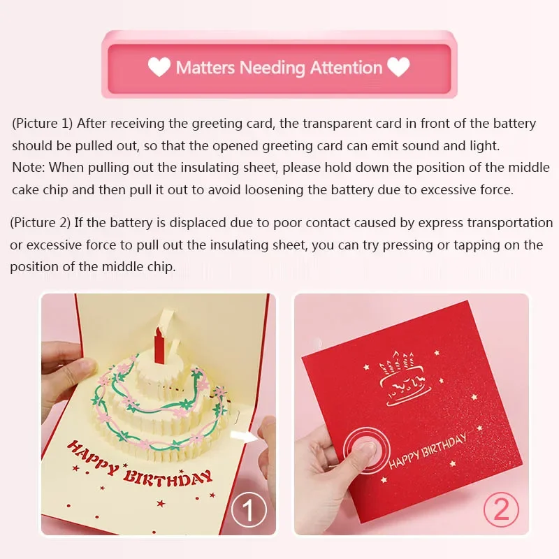 3D Pop Up LED Light Happy Birthday Anniversary Invitation Card with Music Laser Cut Luxury Greeting Paper Gift Card