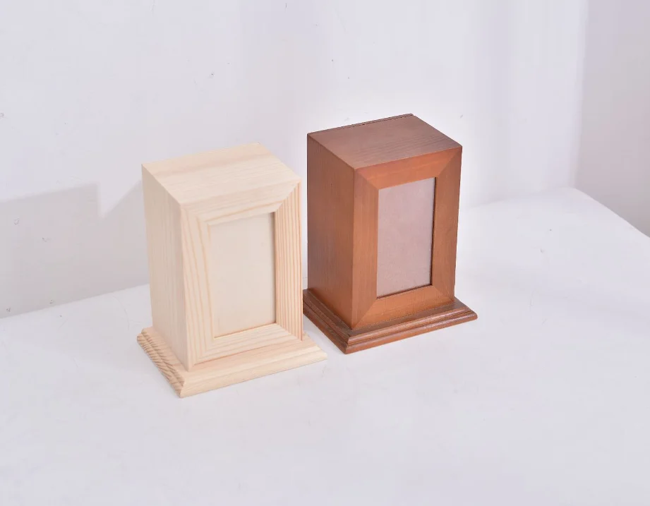 Pet wooden ash boxes pet body ashes dog urns with photo frames