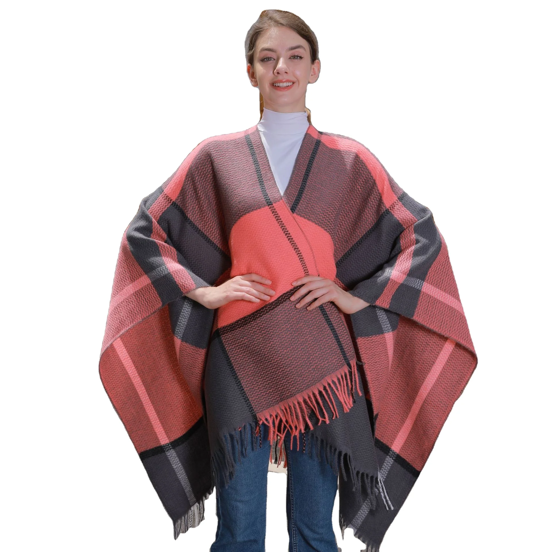 Wholesale Autumn/Winter New Classic Stripe Scarf Shawl Thick Knitted Cape for Women