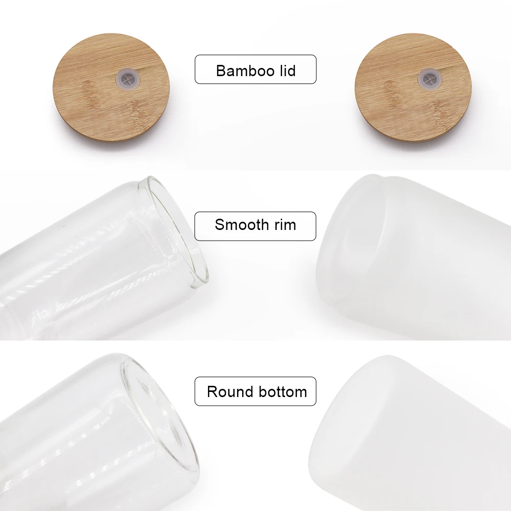 Hot Sale US Warehouse Frosted clear beer can Shaped Soda glass 12oz 16oz with bamboo lid and straw wholesale