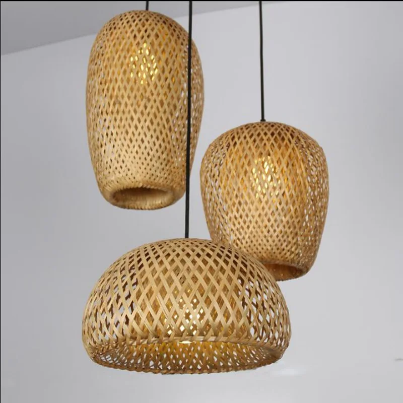 Hot Bamboo Wicker Rattan Wave Shade Pendant Light Hanging Ceiling Lamp Fixture Home Decor Lampshade