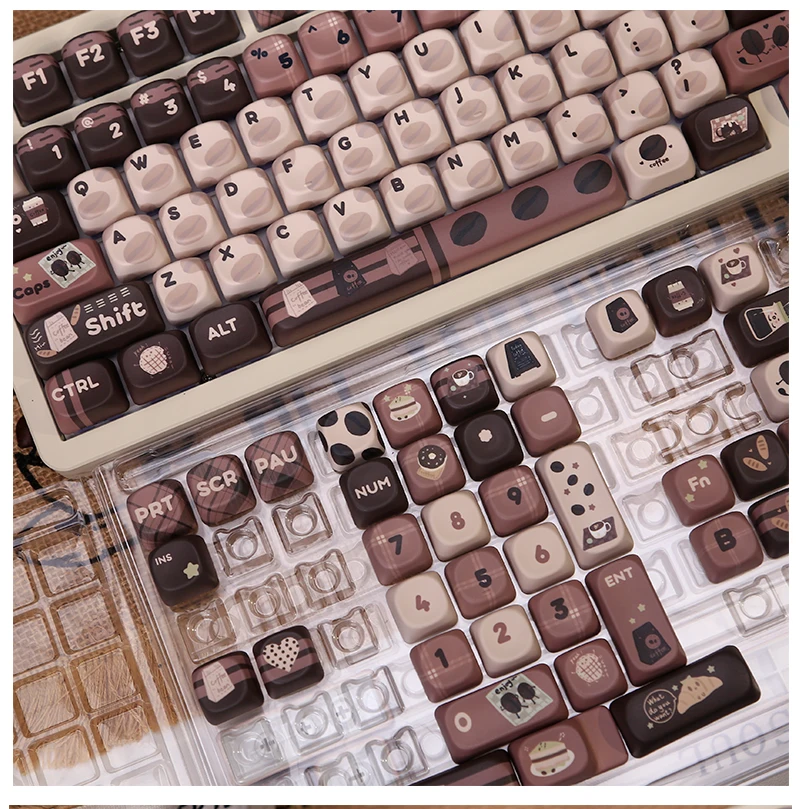 ZUOYA Coffee Bean Theme  Keycaps 131 Keys PBT Dye Sublimation Key Caps for 61/84/75/104 Keys Mechanical Keyboard