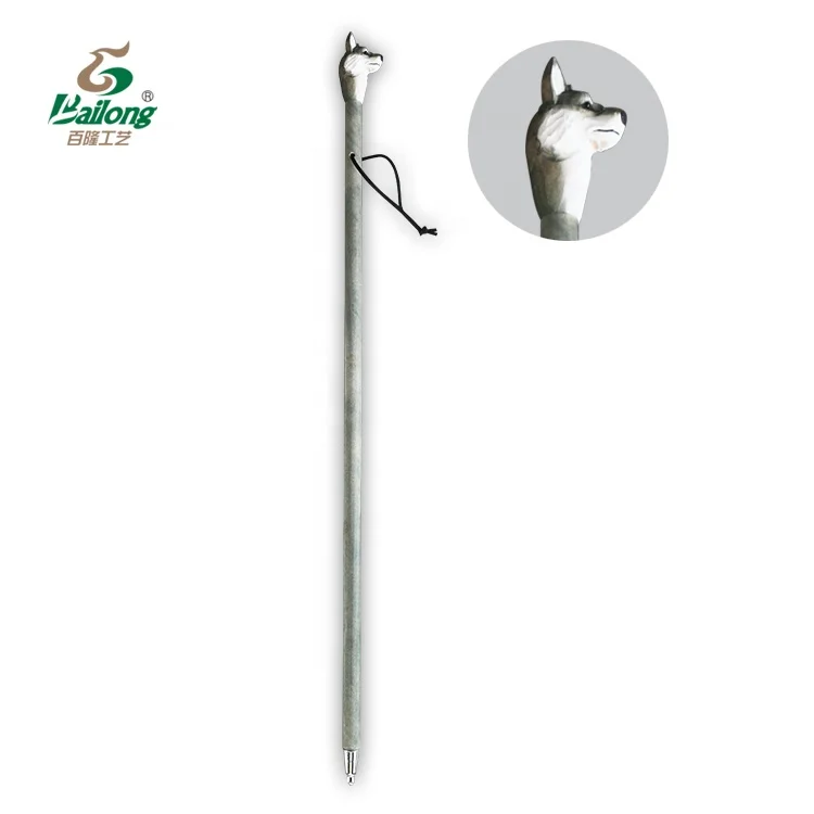 15 years factory outdoor hiking pole animal head wooden walking stick