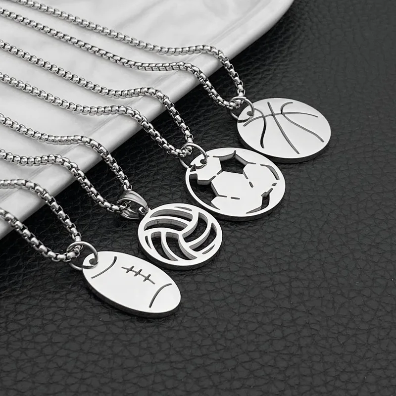Students Trendy Accessories Basketball Football Volleyball Rugby Necklace Sports Street Ball Pendant Necklace Gifts for Women