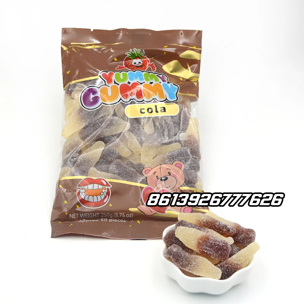 Halal yummy gummy candy cola bottle shape soft candy