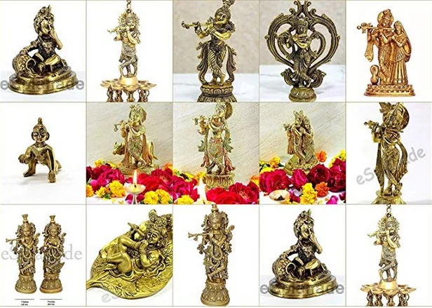 New Arrival Handmade Gold Plated Radha Krishna And Back Side Tree Design Statue For Home Decoration And Gifting