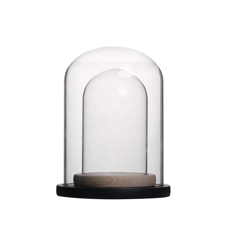 Blown Clear Glass Ball Colored Middle Glass Cloche with Black Base Art Style Ball Jar Wedding Gift House Decoration Love Theme