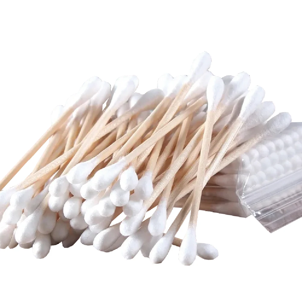 2024 whole sale 200 Pcs Medical Cotton Swab with Bamboo or Wooden Stick Cotton Bud in medical