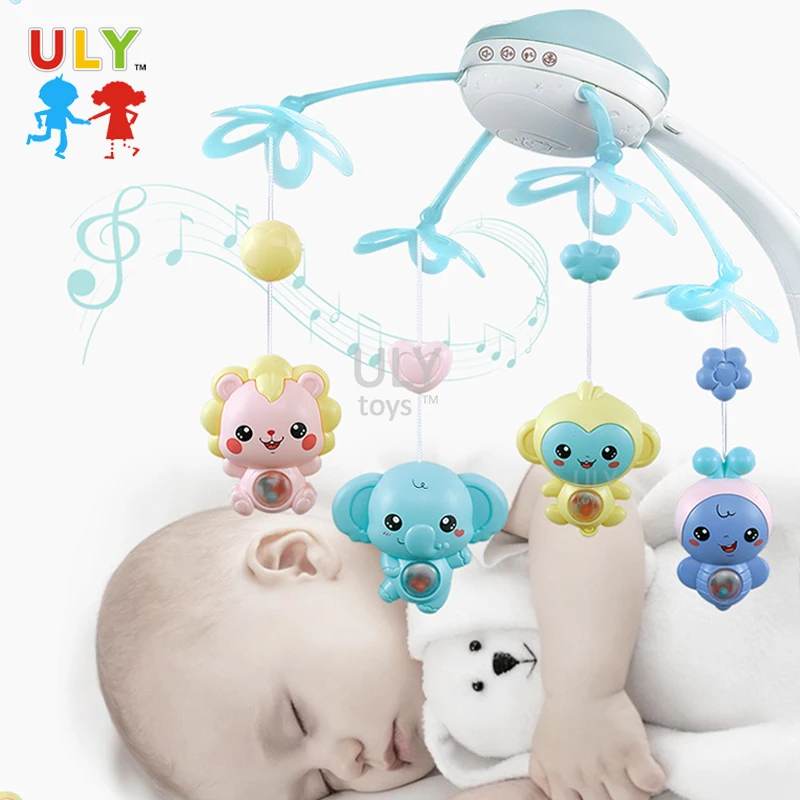 3 In 1 Baby Projection Bed Bell Night Light With Remote Control Bluetooth Early Education Comforting Toy For Kids Newborn