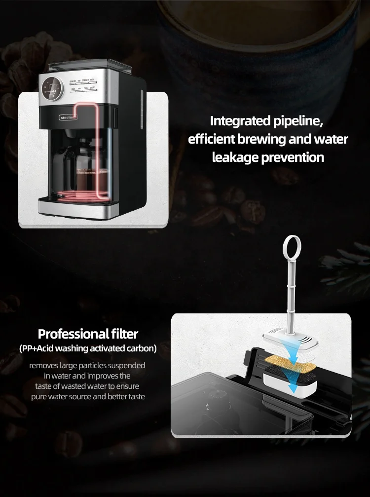 Programmable electric smart drip coffee maker with grinder