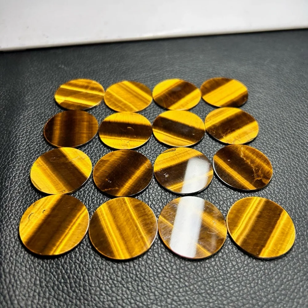 high quality hand made Round Flat 20mm Yellow Natural Tiger Eye Gemstones for Jewelry Pendant making famous brand accessories
