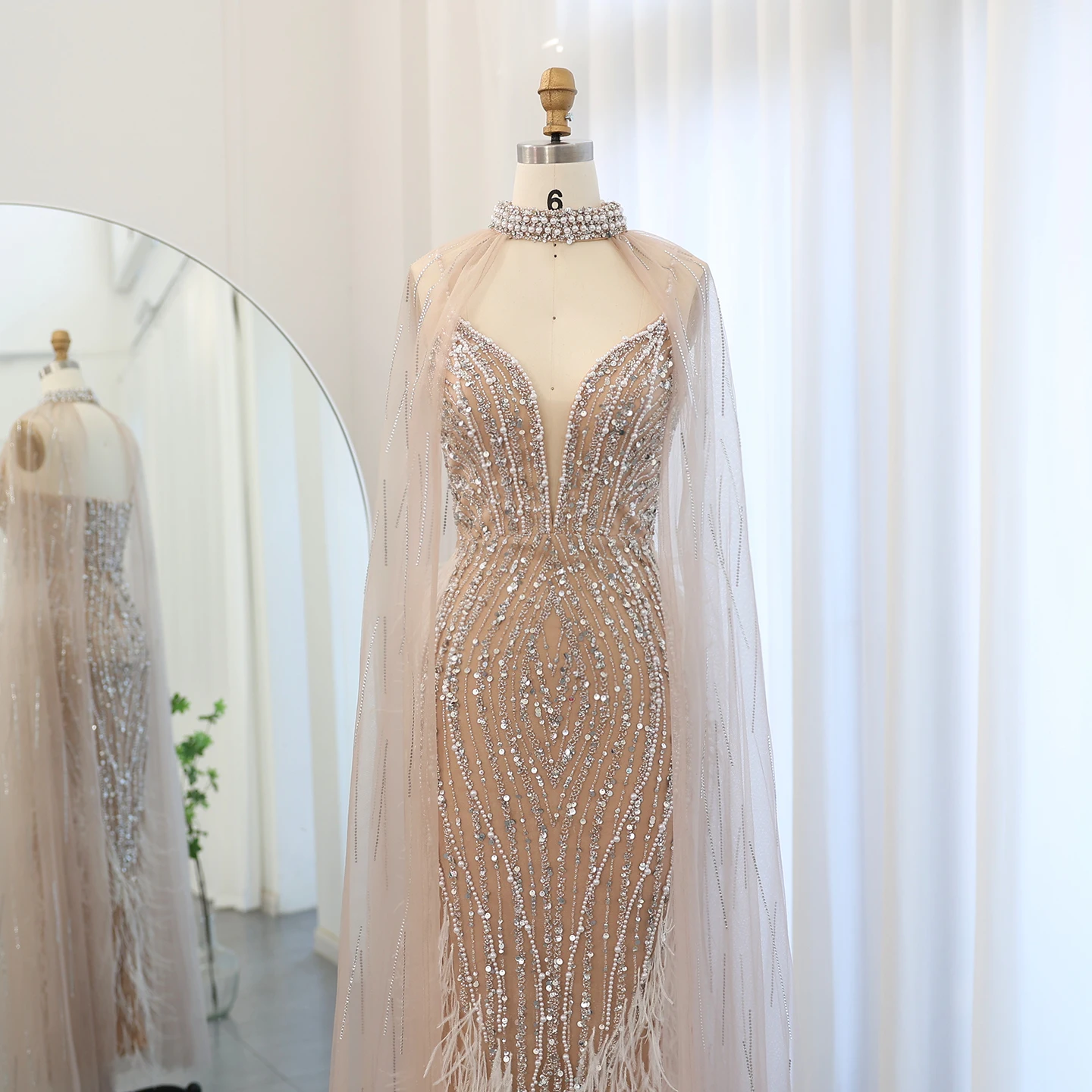 Шарон сказал SS185 роскошное белое платье с перьями Русалка вечернее ожерельем на тонких бретельках женское свадебное