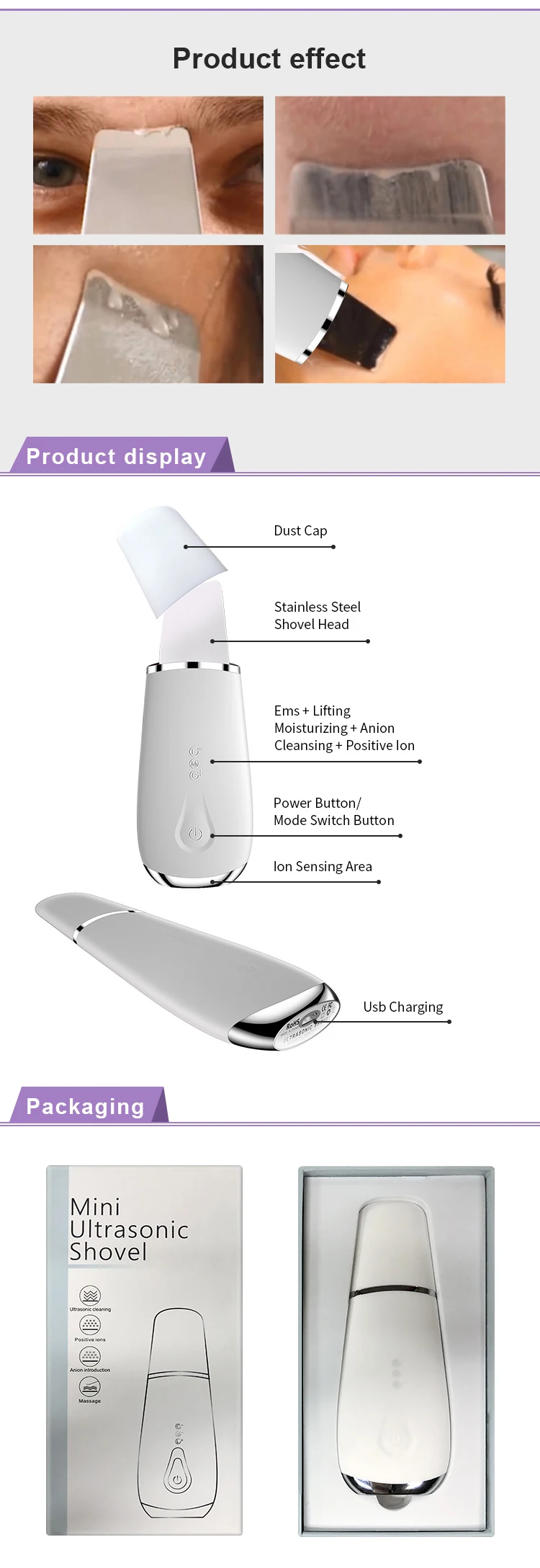Hot Professional Metal Scraper Facial Cleaning Care Spatula Ultrasonic Skin Scrubber