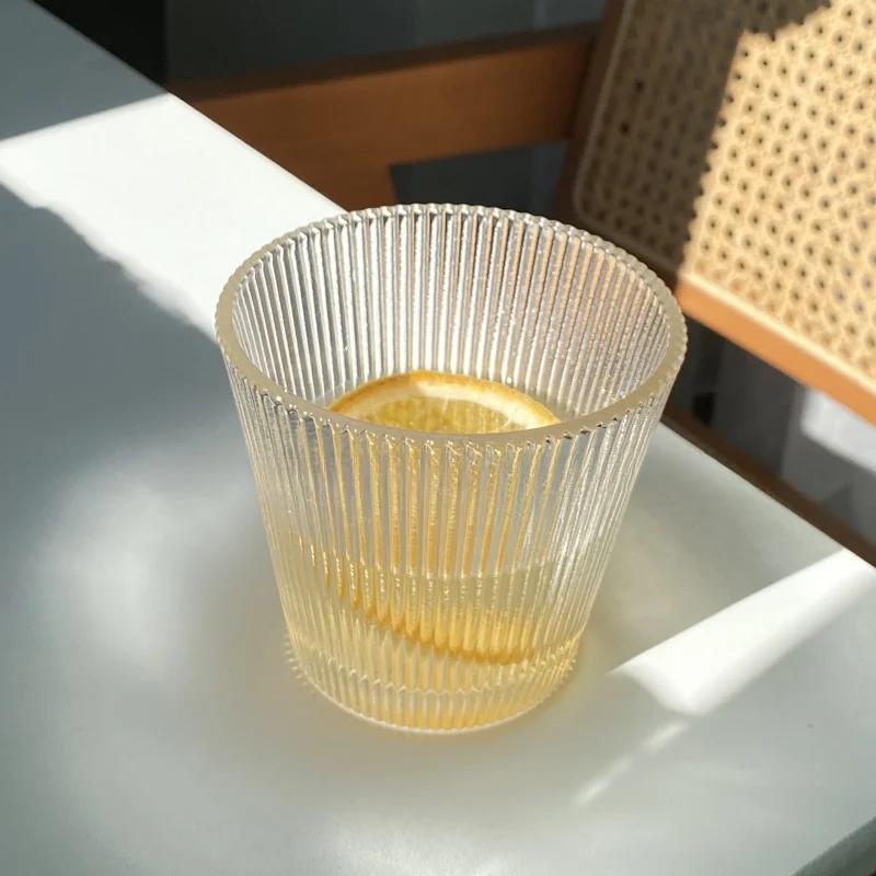 Vintage Thick Striped Glass Cup for Coffee Latte Tea Cold Drinks Whiskey Tree Patterned Juice Cup
