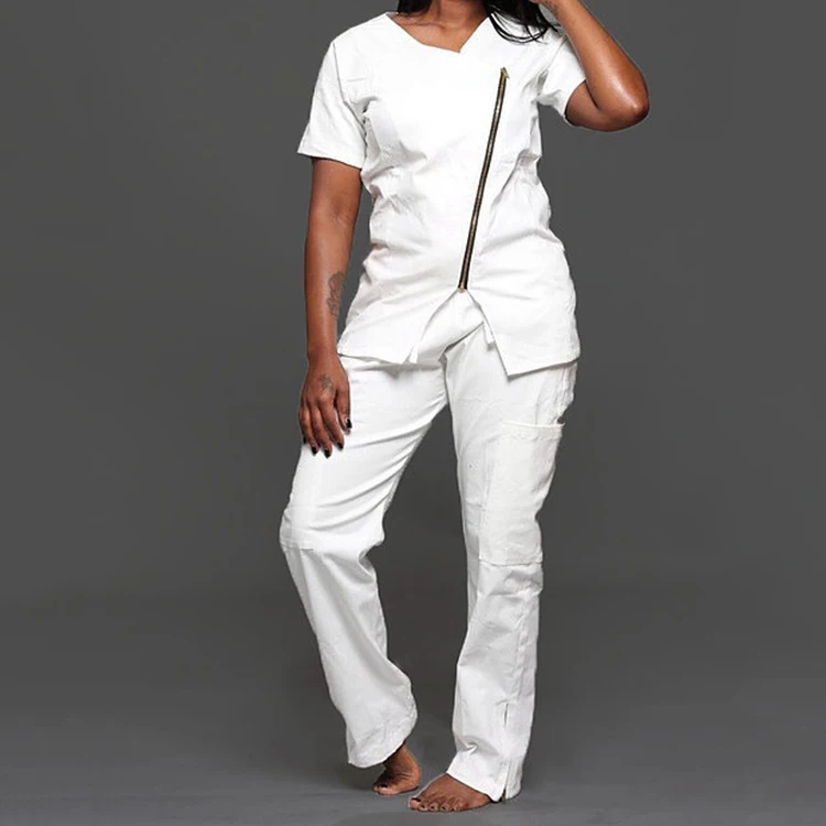 
wholesale vendors cheap soft hospital uniforms white polyester spandex uniform nurse scrub set 