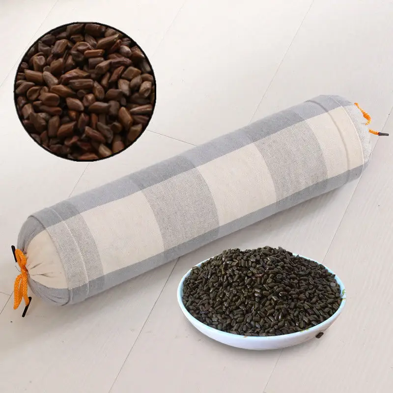 Round cassia pillow Hard solid buckwheat shell bed backrest protection cervical spine cylindrical pillow