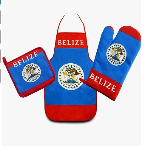 Belize Flag Kitchen BBQ Set with Apron Oven-mitt  Pot Holder