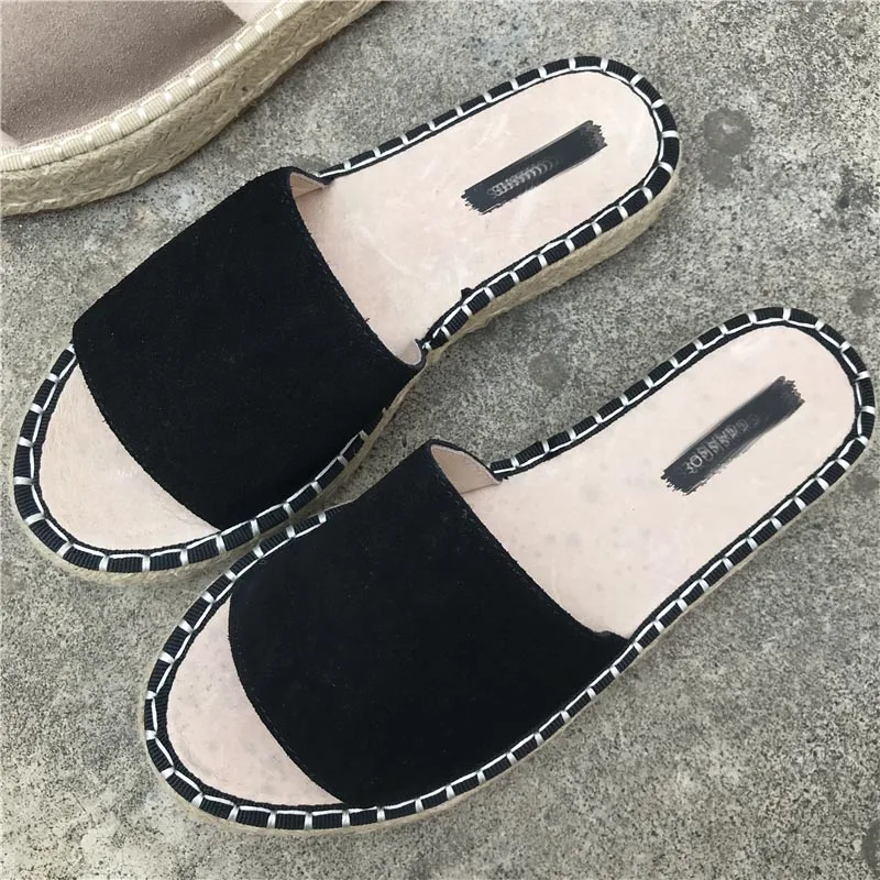 Basic espadrilles slip on flat jute slipper slides women strap sandal shoes