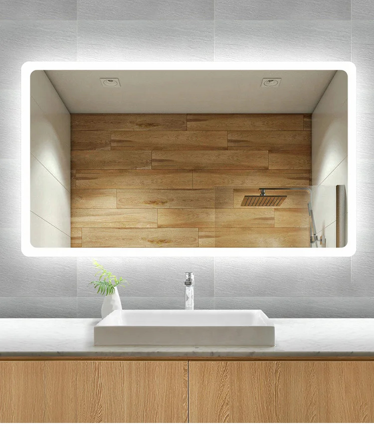 hot sale modern simple style intelligent bathroom ip66 Led mirror with time and temperature