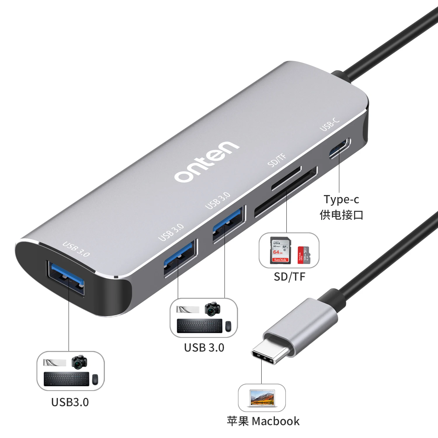 Wholesale price 6 in 1 usb c multi port hub 3 USB 3.0 Ports SD/Micro SD Card Reader Compatible for MacBook Pro