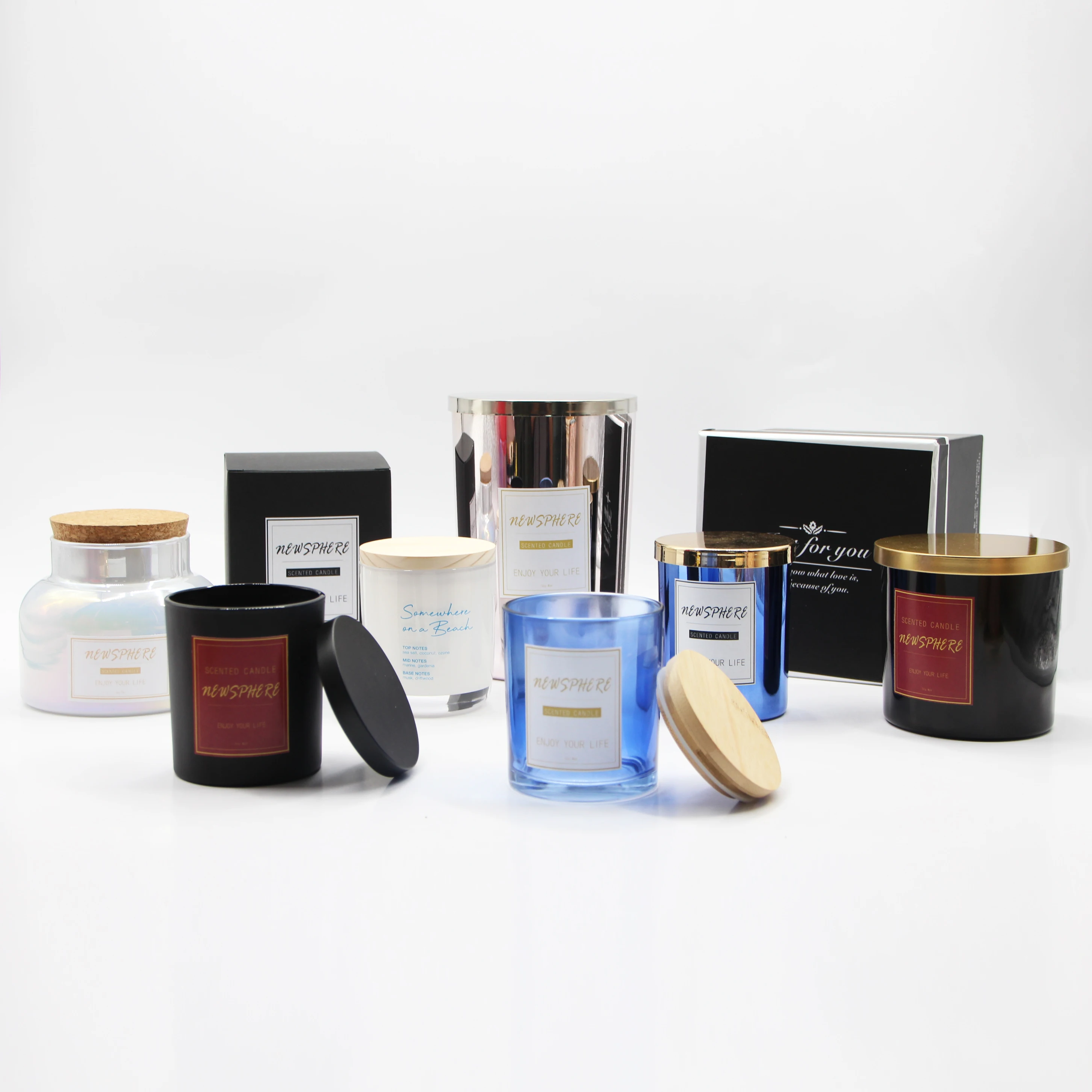 2024 Luxury New Design Frosted Shiny Matte 3 Wick 12 oz 14oz Scented White Glass Candle Jar Holder with Wooden Lid