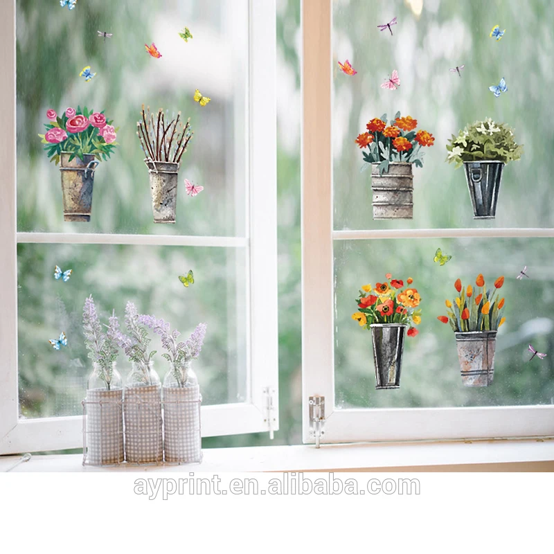 
 SK7106 креативный декоративный цветочный горшок DIY для дома и спальни Наклейка на окно  