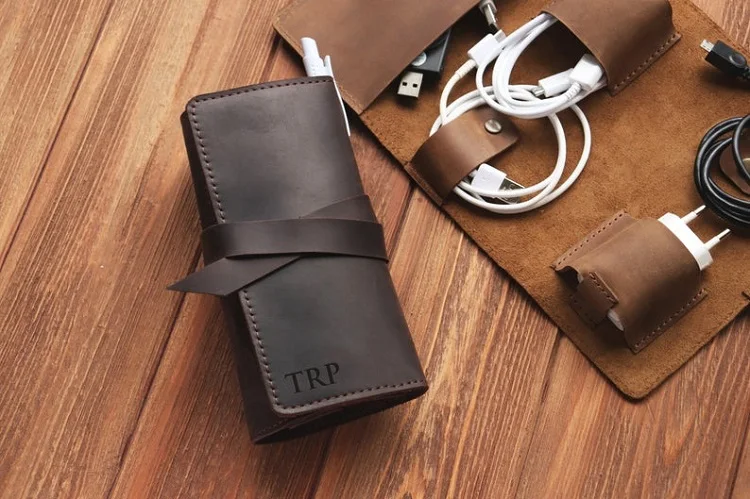 For Airphone Organizer Pouch Leather Cable Keeper