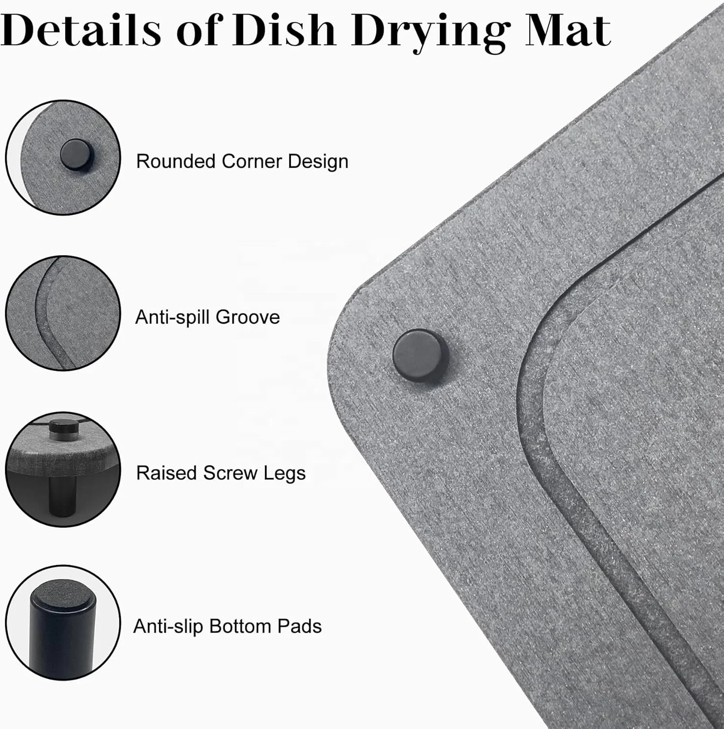 Stone Dish Drying Mat for Kitchen Counter 15.6 x 11.7 Super Absorbent Diatomaceous Earth Dishes Drying Mat with Non-Slip Feet